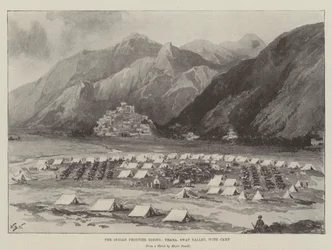 De opstand aan de Indiase grens, Thana, Swat-vallei, met kamp